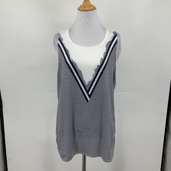 Lucky In Love Tank Top Womens 2XL XXL White Navy Scoop Neck Sleeveless Stretch - Picture 2 of 11